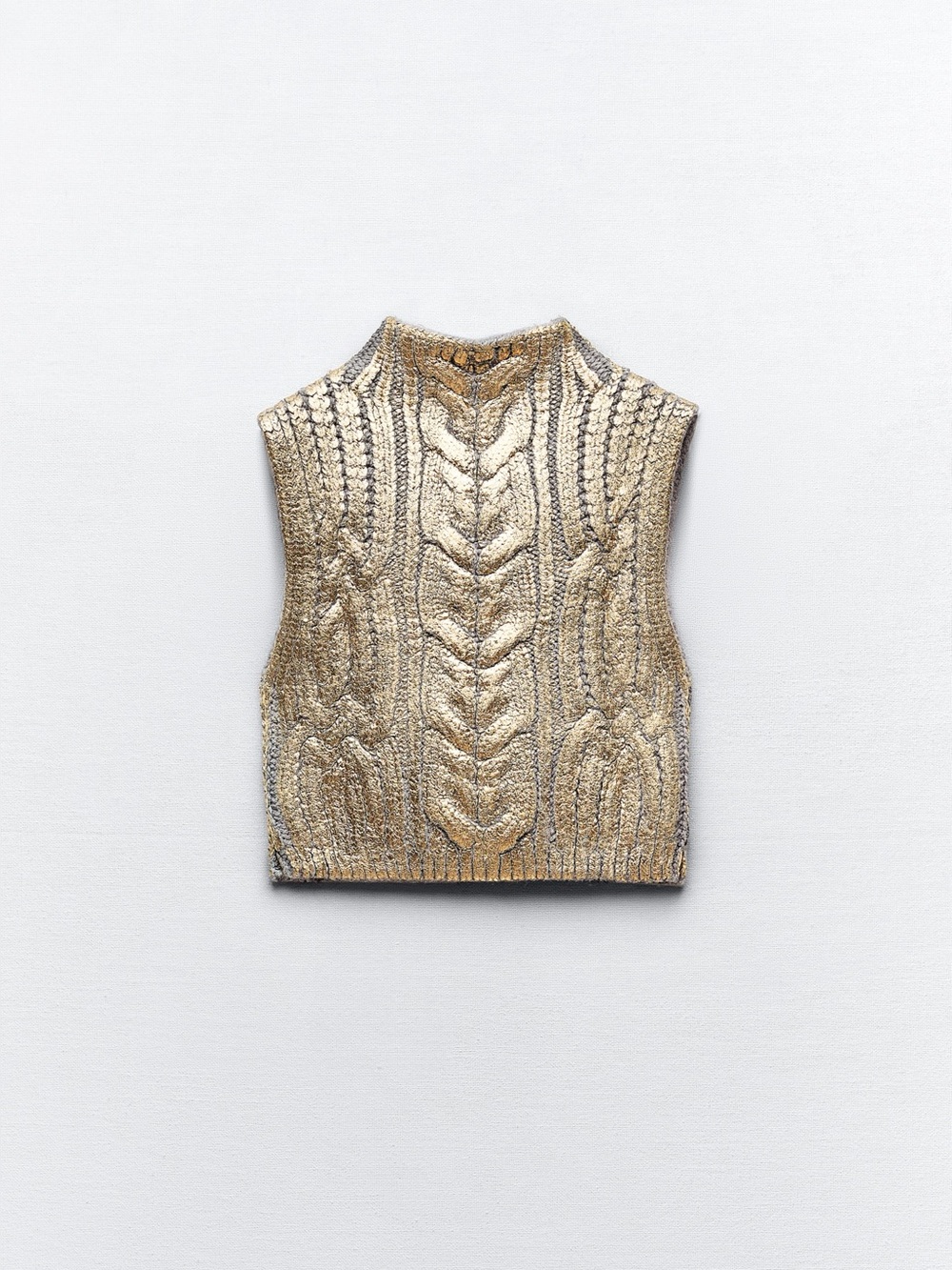 Zara Women’s Metallic Cable-Knit Sweater Vest - Gold